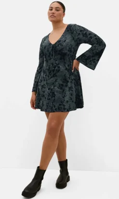 Devore Flock Print Mini Dress - smoke