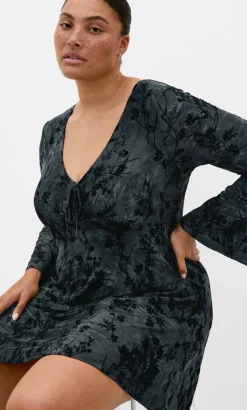 Devore Flock Print Mini Dress - smoke