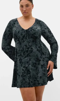 Devore Flock Print Mini Dress - smoke