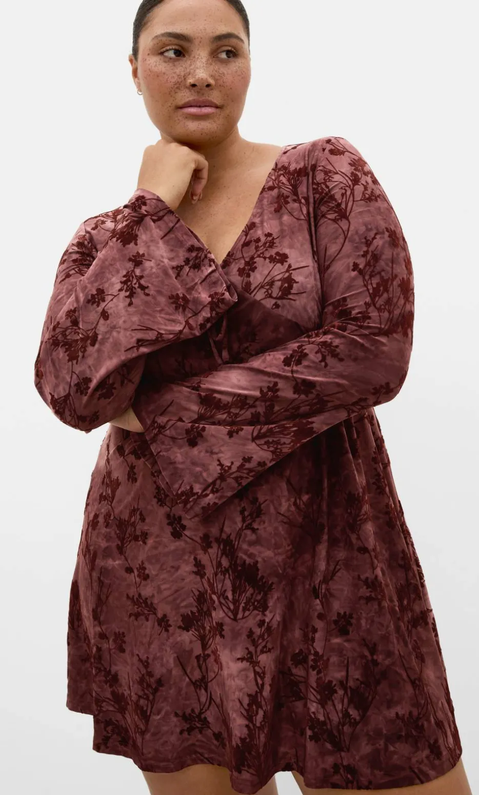 Devore Flock Print Mini Dress - choc cherry