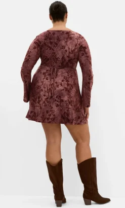 Devore Flock Print Mini Dress - choc cherry