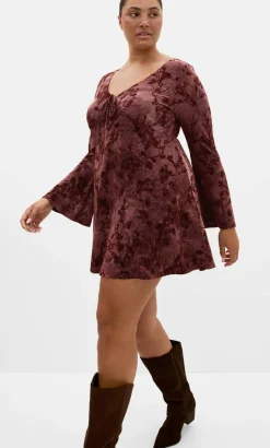 Devore Flock Print Mini Dress - choc cherry