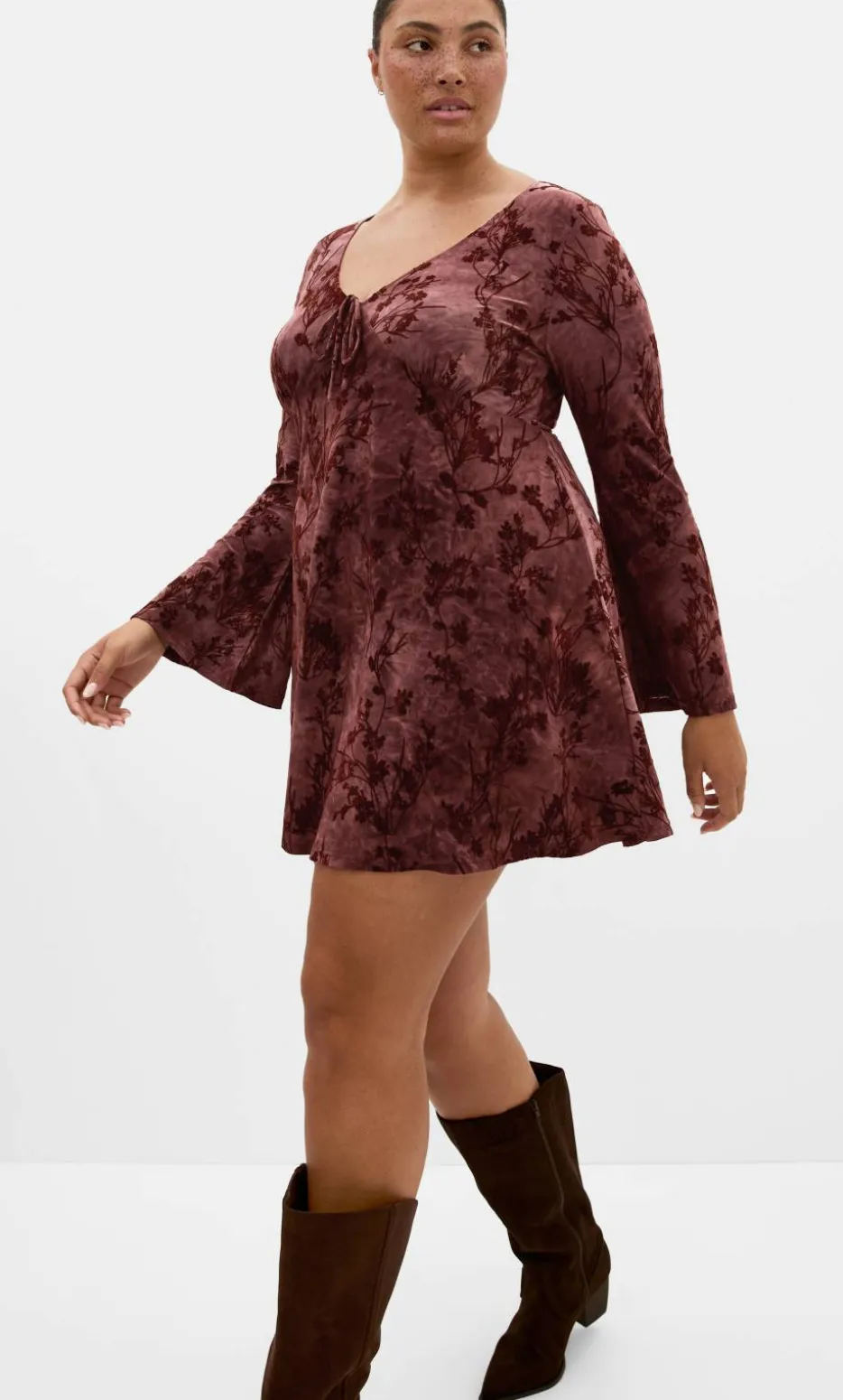 Devore Flock Print Mini Dress - choc cherry