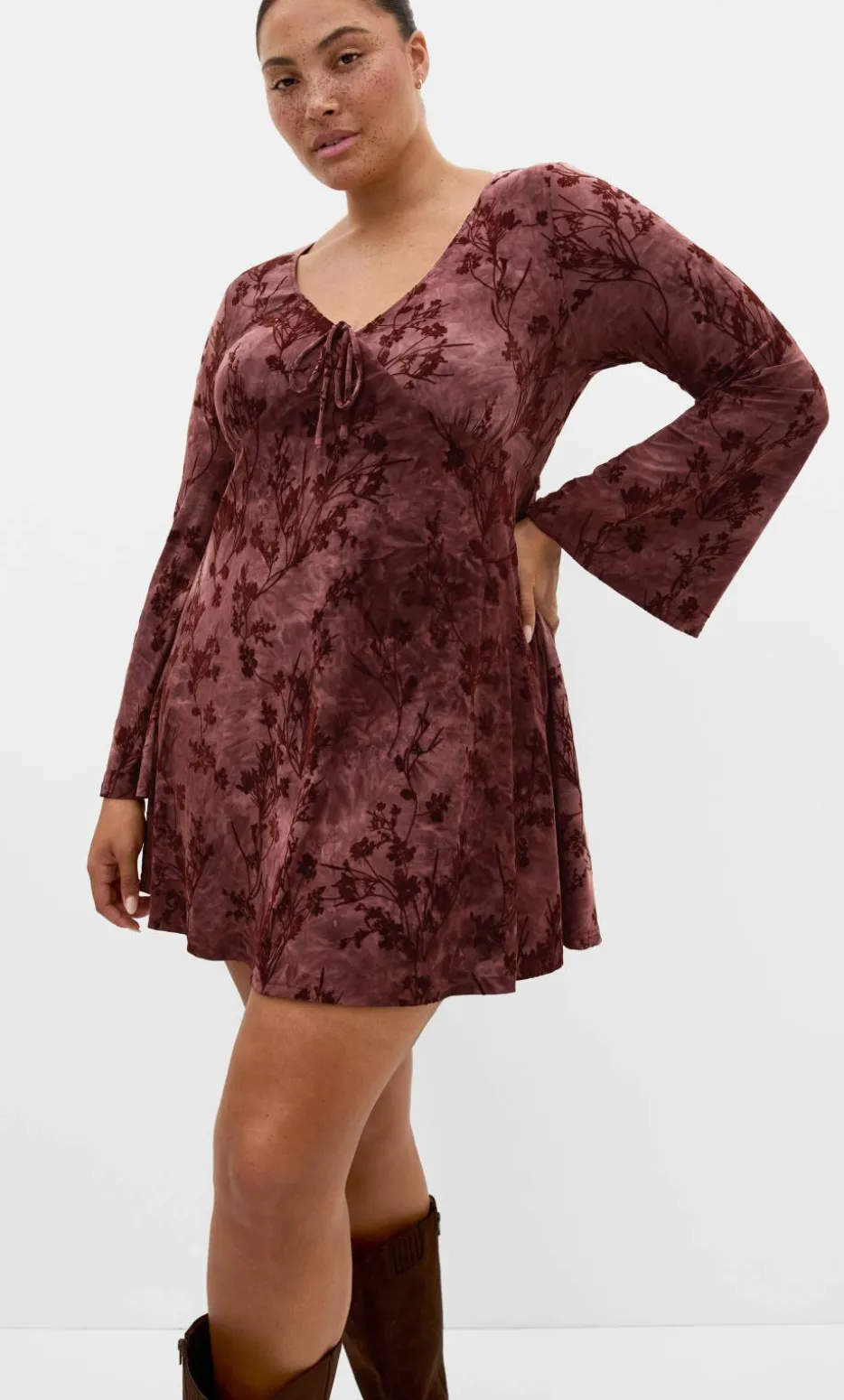 Devore Flock Print Mini Dress - choc cherry