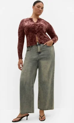 Devore Flock Print Top - choc cherry