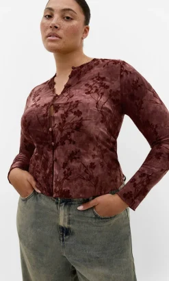 Devore Flock Print Top - choc cherry