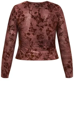 Devore Flock Print Top - choc cherry