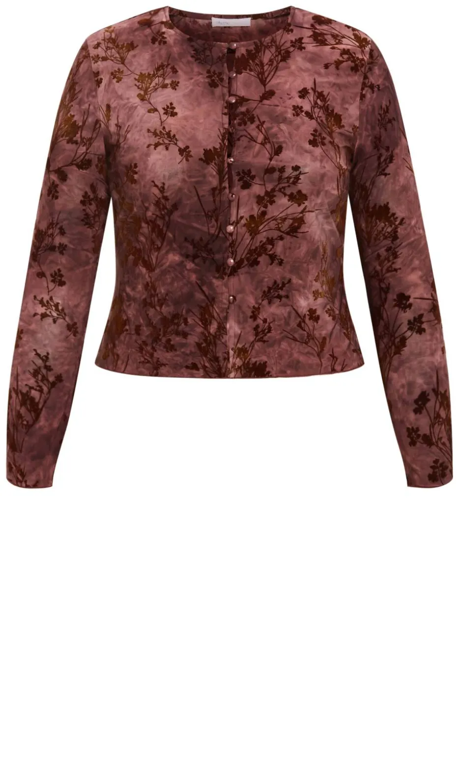 Devore Flock Print Top - choc cherry