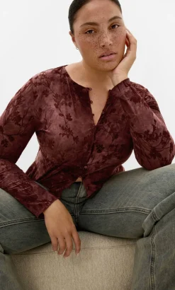 Devore Flock Print Top - choc cherry