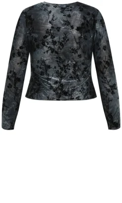Devore Flock Print Top - smoke