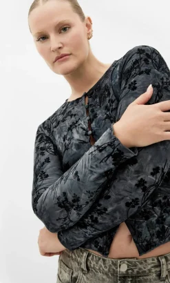 Devore Flock Print Top - smoke