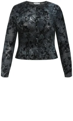 Devore Flock Print Top - smoke