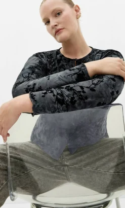 Devore Flock Print Top - smoke