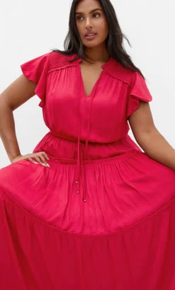 Drama Queen Flutter Sleeve Maxi Dress - raspberry