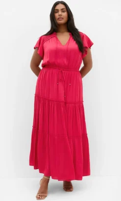 Drama Queen Flutter Sleeve Maxi Dress - raspberry