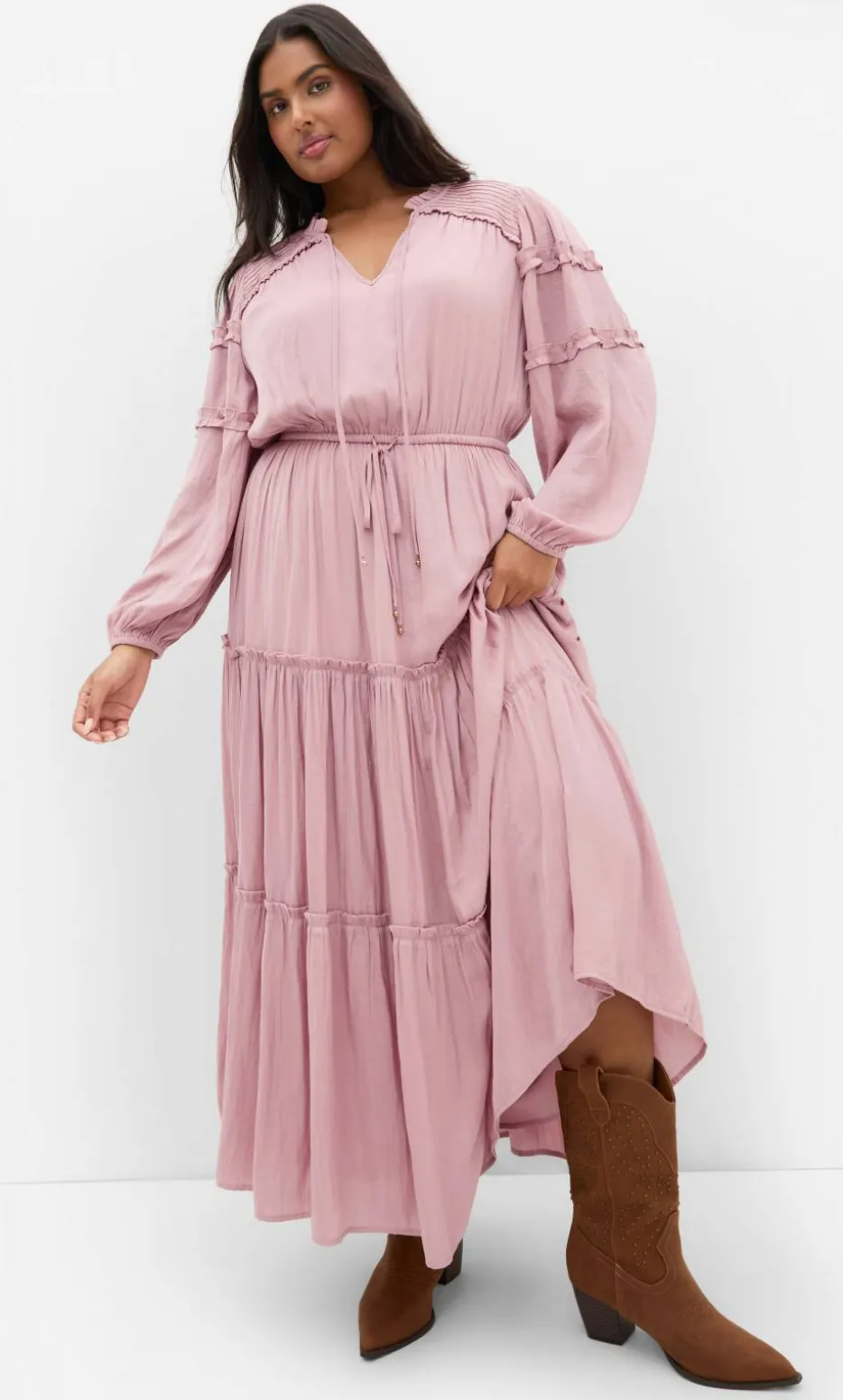 Drama Queen Long Sleeve Maxi Dress - dusty pink