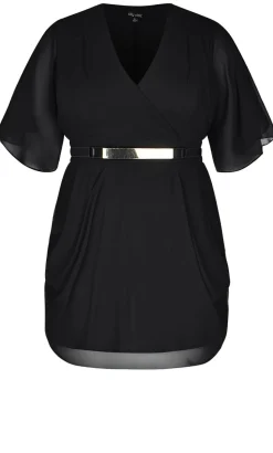 Drape Faux Wrap Mini Dress - black