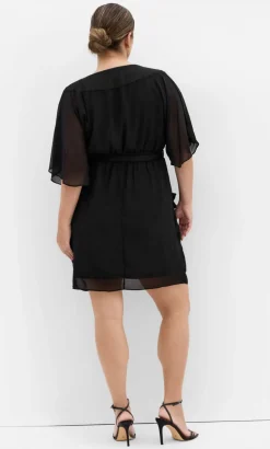 Drape Faux Wrap Mini Dress - black