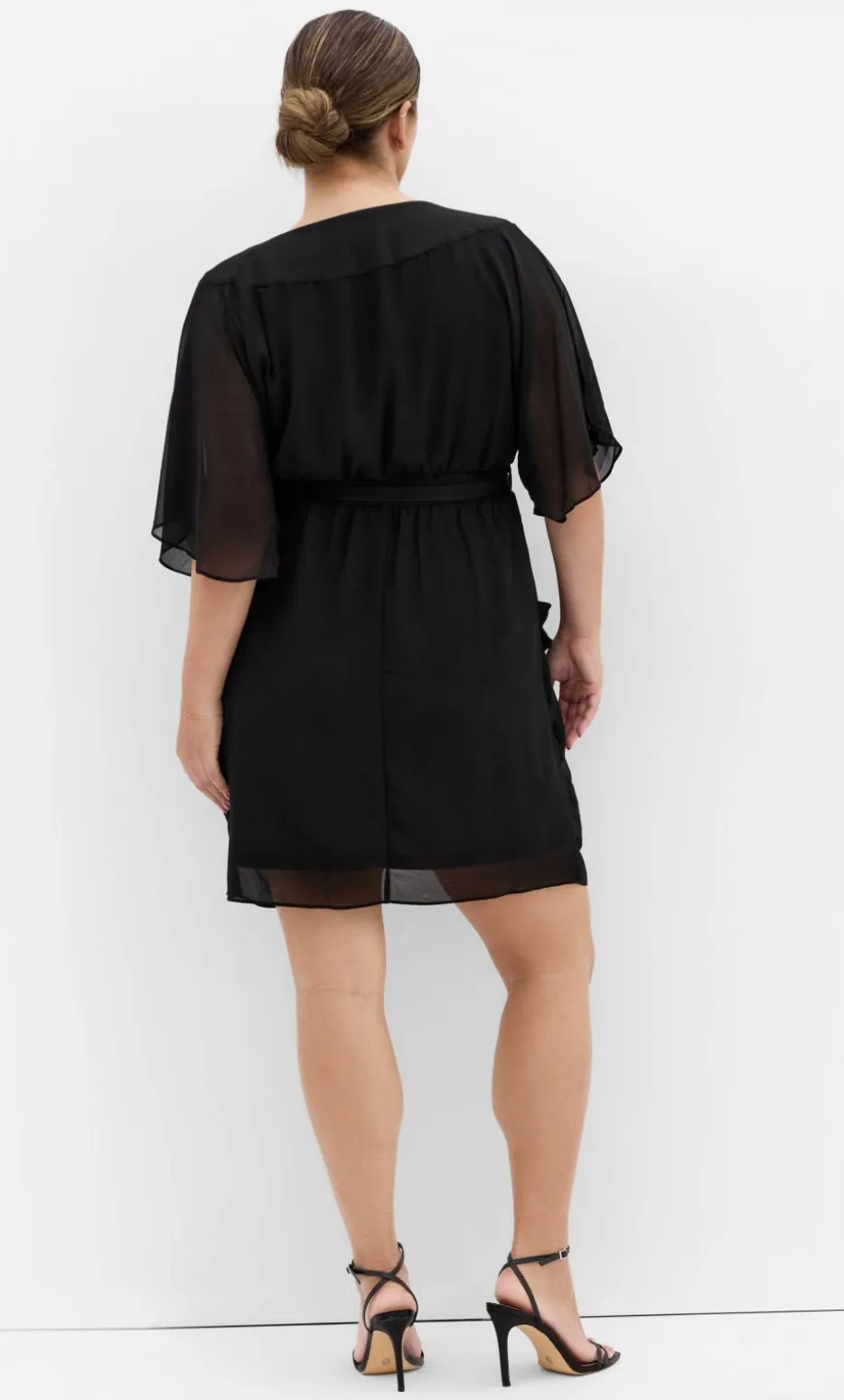 Drape Faux Wrap Mini Dress - black