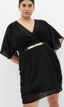 Drape Faux Wrap Mini Dress - black