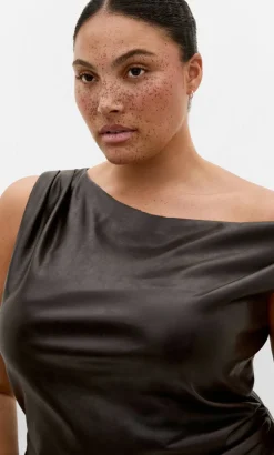 Elianna Faux Leather Mini Dress - espresso