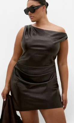 Elianna Faux Leather Mini Dress - espresso