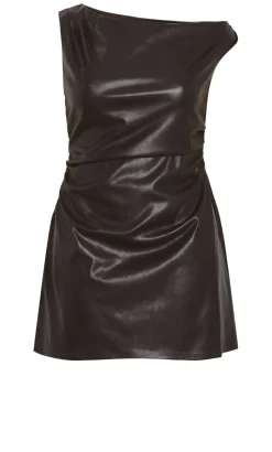 Elianna Faux Leather Mini Dress - espresso