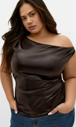 Elianna Faux Leather Top - espresso