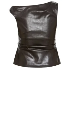 Elianna Faux Leather Top - espresso