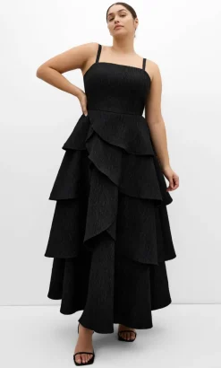 Elizabeth Tiered Frill Maxi Dress - black
