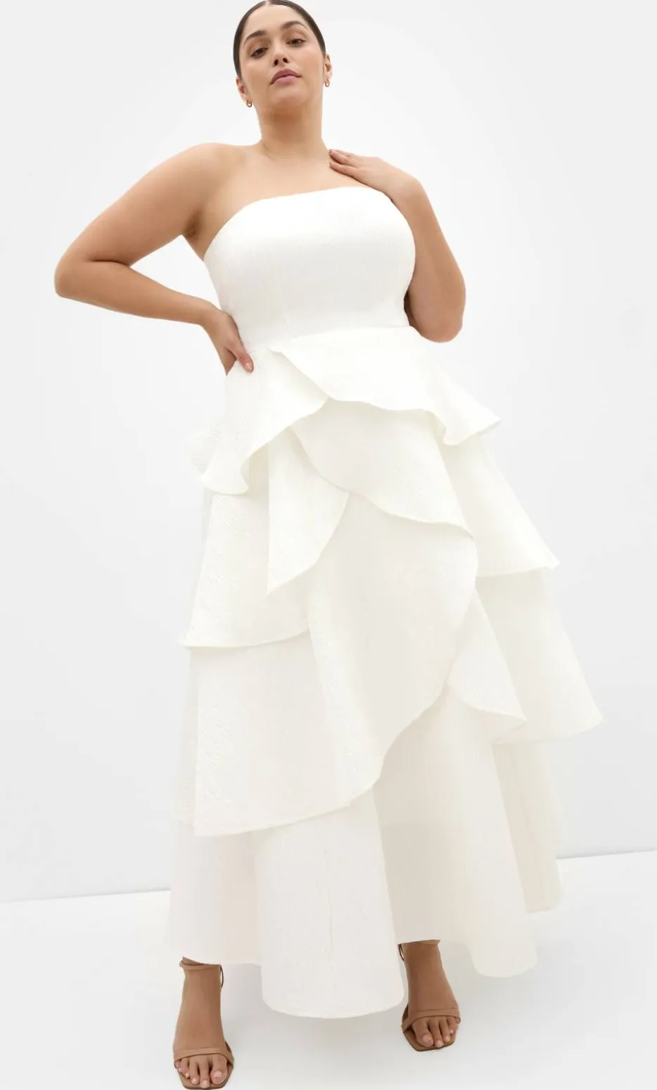 Elizabeth Tiered Frill Maxi Dress - creme