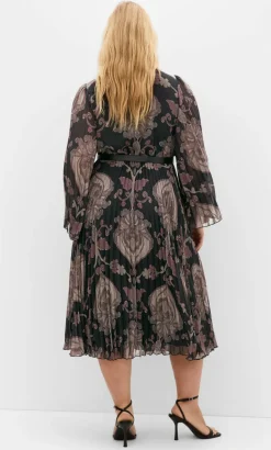 Eloise Pleat Belted Midi Dress - dark chocolate