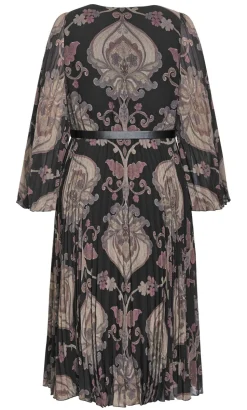 Eloise Pleat Belted Midi Dress - dark chocolate