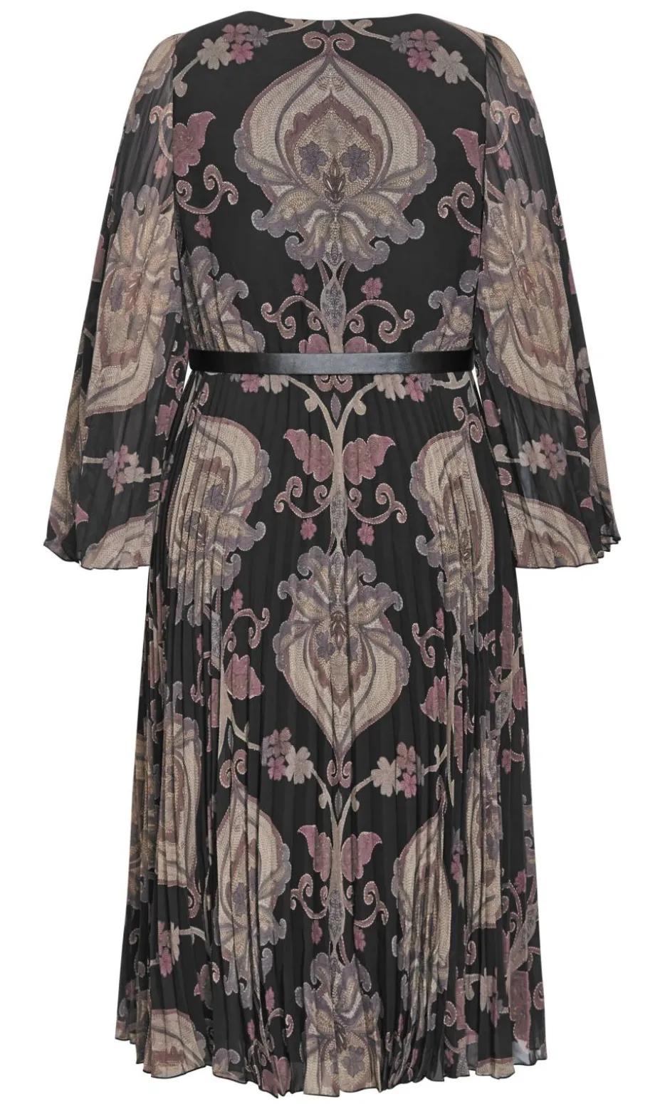 Eloise Pleat Belted Midi Dress - dark chocolate
