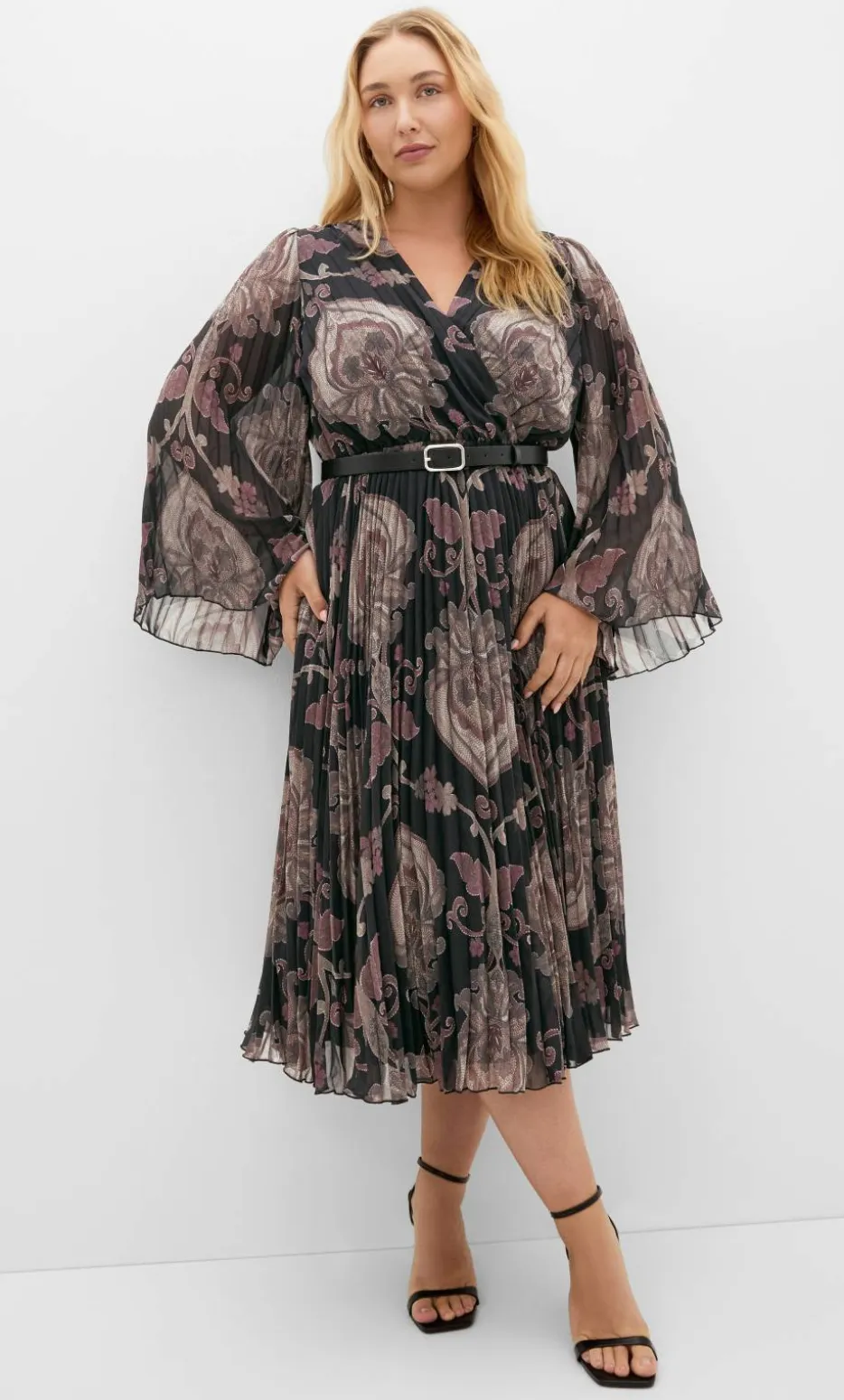 Eloise Pleat Belted Midi Dress - dark chocolate