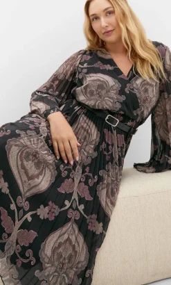Eloise Pleat Belted Midi Dress - dark chocolate