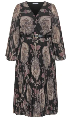 Eloise Pleat Belted Midi Dress - dark chocolate