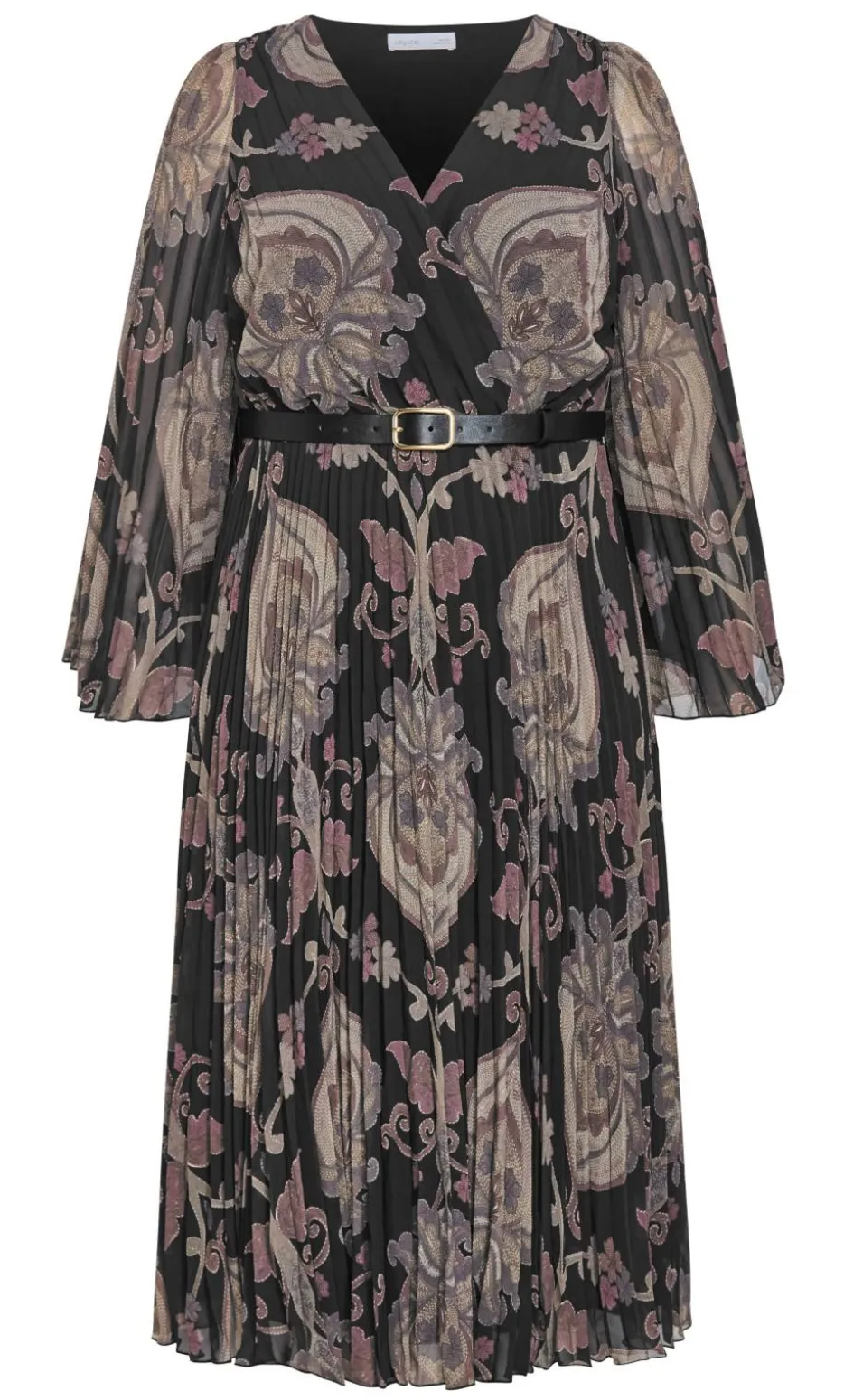 Eloise Pleat Belted Midi Dress - dark chocolate