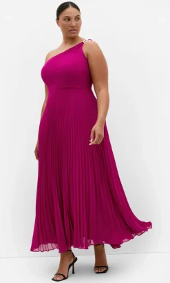 Eloura One Shoulder Pleat Maxi Dress - framboise