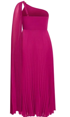Eloura One Shoulder Pleat Maxi Dress - framboise