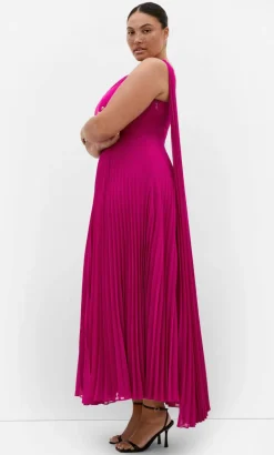 Eloura One Shoulder Pleat Maxi Dress - framboise