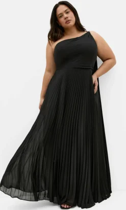 Eloura One Shoulder Pleat Maxi Dress - black