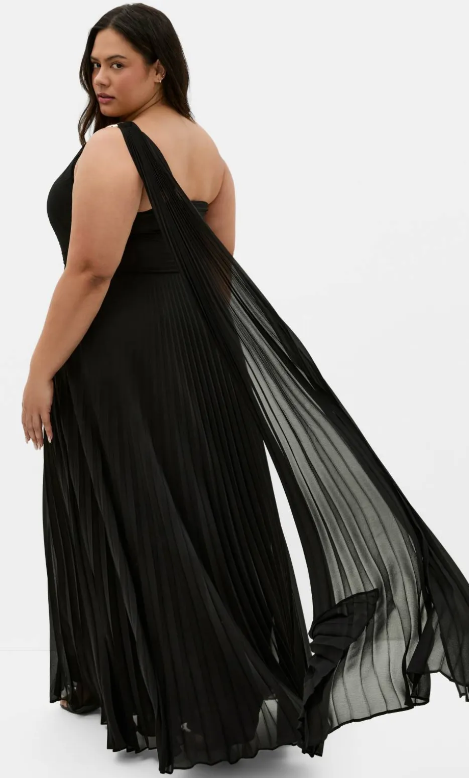 Eloura One Shoulder Pleat Maxi Dress - black