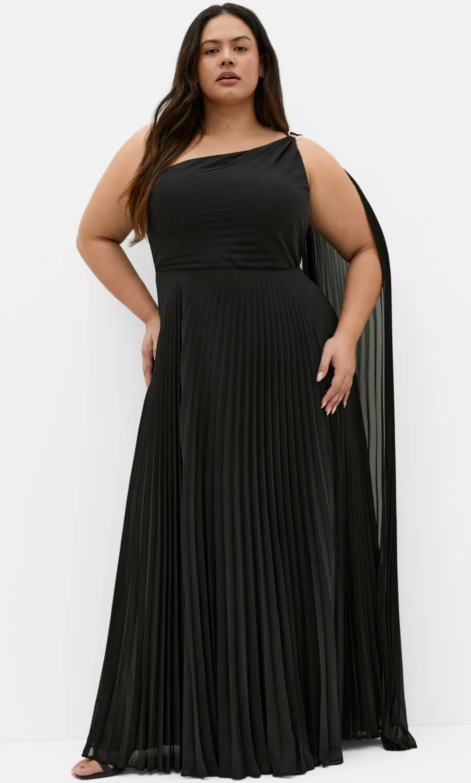 Eloura One Shoulder Pleat Maxi Dress - black