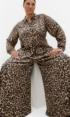 Elsie Leopard Print Wide Leg Pant - chocolate