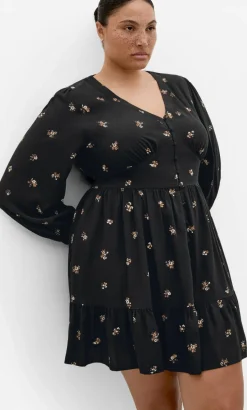 Elsie Print Long Sleeve Mini Dress - black