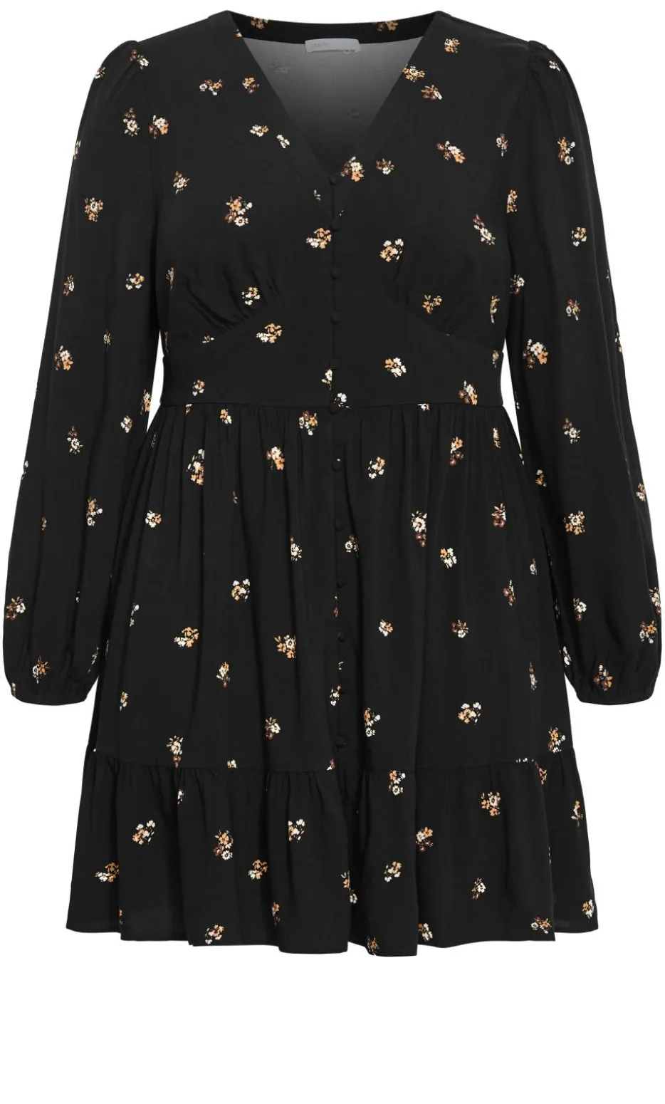 Elsie Print Long Sleeve Mini Dress - black