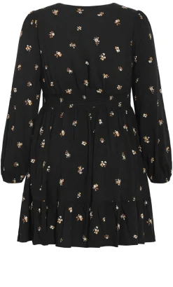 Elsie Print Long Sleeve Mini Dress - black