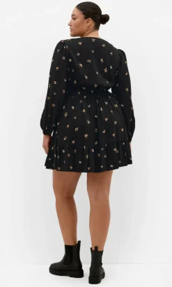 Elsie Print Long Sleeve Mini Dress - black