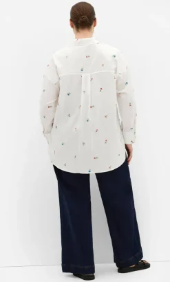 Embroidery Floral Print Cotton Shirt - ivory